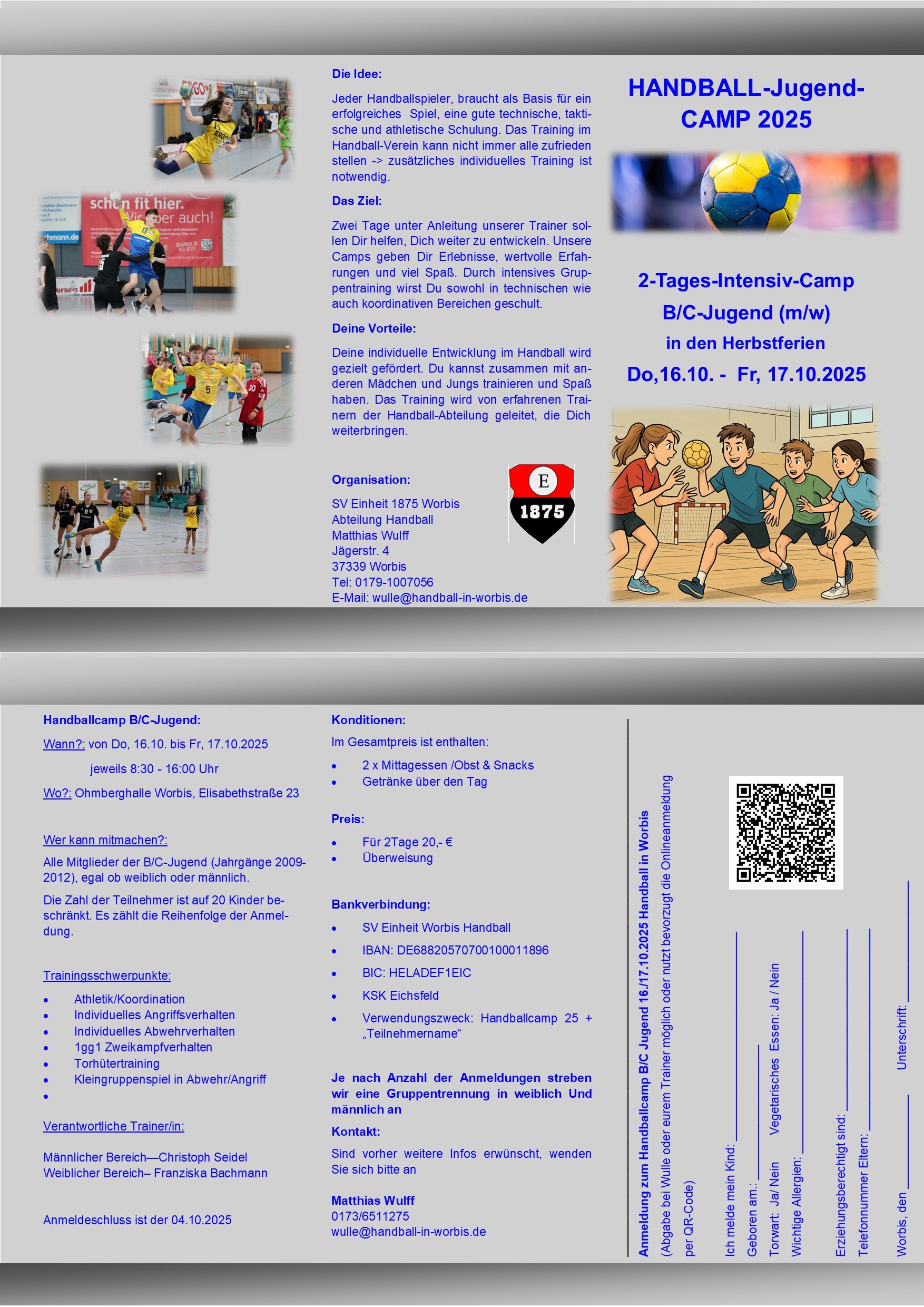 Flyer Handballcamp B/C-Jugend Herbstferien 2025 Online Anmeldung